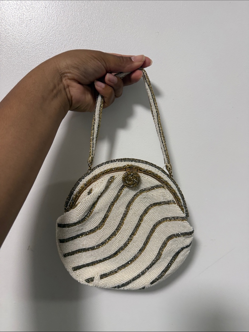 Beaded vintage handbag cream and tan ,1940's